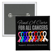 Find a Cure Ribbons For All Cancers Buttons