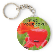 Find Your Joy! keychain Red Poppy Flowers meadow