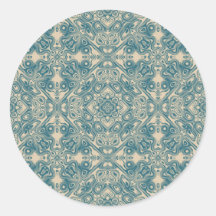 Fine detailed artistic pattern in teal and cream sticker