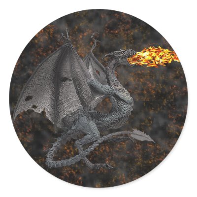 Fire-Breathing Dragon Round Stickers by Imaginechest