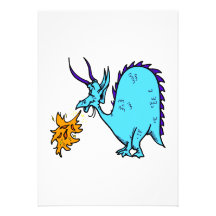 Fire Breathing Dragon Teal.png Invitations