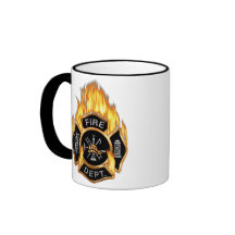 Fire Department Badge Flaming Gold Mugs