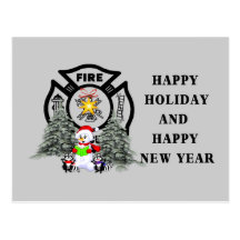 Fire Dept Christmas Scene Post Card
