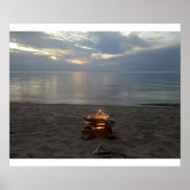 Fire on the Beach - Bark Point, WI Poster