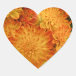 Fire Orange Chrysanthemums Heart Sticker