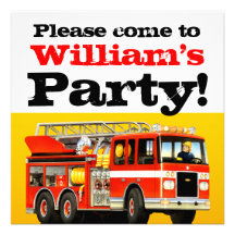 Fire Truck 1st Birthday Party Personalized Announcements