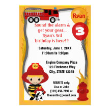Fire Truck Firefighter Dalmatian Birthday FF01C Personalized Invitations