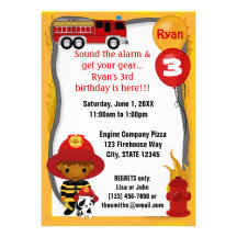 Fire Truck Firefighter Dalmatian Birthday FF03A Announcement