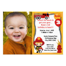 Fire Truck Firefighter Dalmatian Birthday FFP01C Announcement