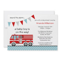 Fire Truck Polka Dot Banner Boy Baby Shower Personalized Invite