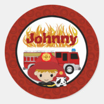 FIREFIGHTER dalmatian fire truck FIRE name #2 01D Round Sticker