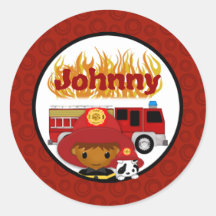 FIREFIGHTER dalmatian fire truck FIRE name #2 03A Round Stickers