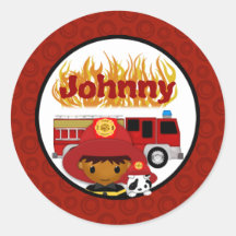 FIREFIGHTER dalmatian fire truck FIRE name #2 03B Round Sticker