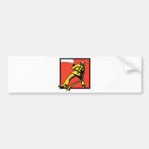 Firefighter or fireman aiming a fire hose bumper stickers