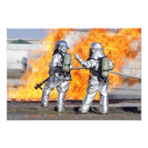 Firefighters battle a simulated fire photo art