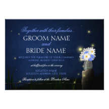 Fireflies with bouquet rustic wedding invitation