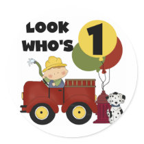 Fireman 1st Birthday Tshirts and Gifts Round Stickers