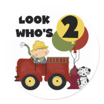 Fireman 2nd Birthday Tshirts and Gifts Round Sticker