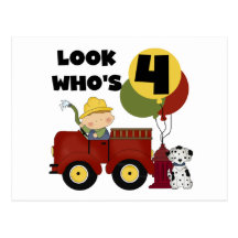 Fireman 4th Birthday Tshirts and Gifts Post Card