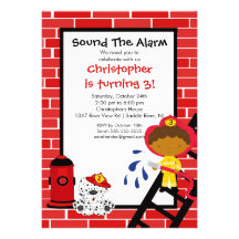 Fireman Boy Firetruck Birthday Party Personalized Announcements