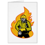 fireman firefighter fighting fire retro card