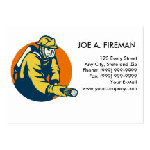 Fireman firefighter with fire hose business cards