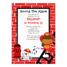 Fireman girl Firetruck Birthday Party Personalised Invites