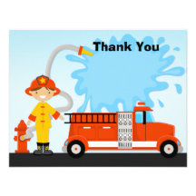 Firetruck Birthday Party Thank You Card Personalized Announcement