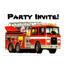 Firetruck Invitation Postcards