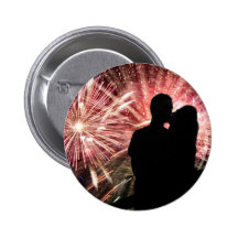 Fireworks Couple Kissing Silhouette Buttons