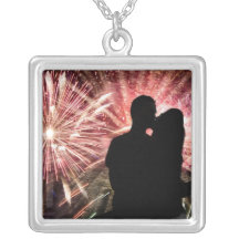 Fireworks Couple Kissing Silhouette Custom Jewelry