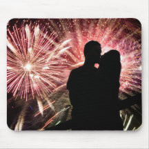 Fireworks Couple Kissing Silhouette Mousepad