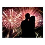 Fireworks Couple Kissing Silhouette Postcard