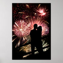 Fireworks Couple Kissing Silhouette