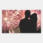 Fireworks Couple Kissing Silhouette Rectangle Sticker