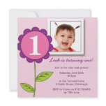 First 1st Birthday Party Photo Flower -pink invitations