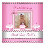 First Birthday Girl Pink Cupcakes White Baby Personalised Invites
