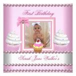 First Birthday Girl Pink Cupcakes White Pearl Baby Personalised Invites