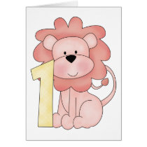 First Birthday Lion (pink) cards