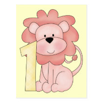 First Birthday Lion (pink) postcards