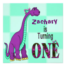 FIRST BIRTHFDAY INVITATION - DINOSAUR - PURPLE