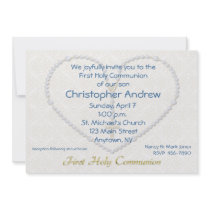 First Communion Blue Rosary Beads Heart