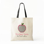 First Grade Teacher Bag - Grey Gingham Apple