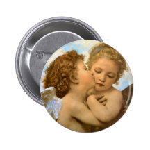 First Kiss by Bouguereau, Vintage Victorian Angels Pinback Buttons