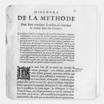 First page of 'Discours de la Methode' by Rene Square Stickers