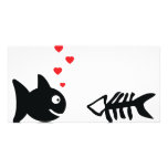 fish and bone in love icon photo cards