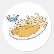 fish and chips round sticker