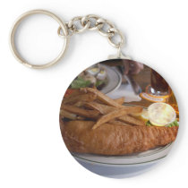 Fish And Chips With A Pint Of Cider Key Chains