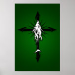 Fish-Cross_Shadow Green Posters