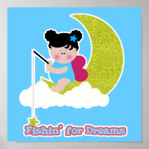 fish for dreams cute lil baby fairy on moon cloud poster